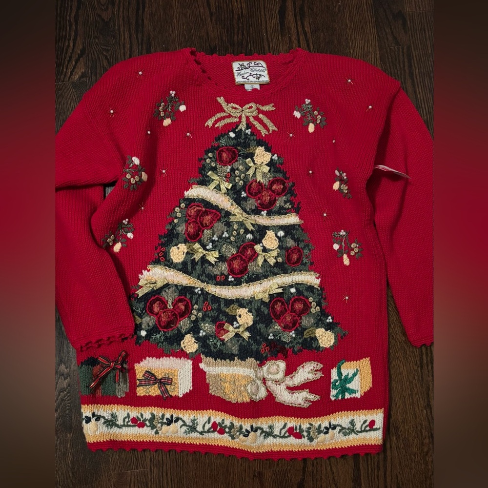 Tiara Festive Red Christmas Sweater with 3D Design